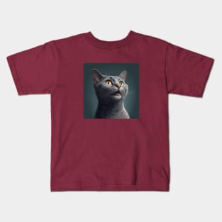 Illustration of handsome grey haired cat looking to the side Kids T-Shirt